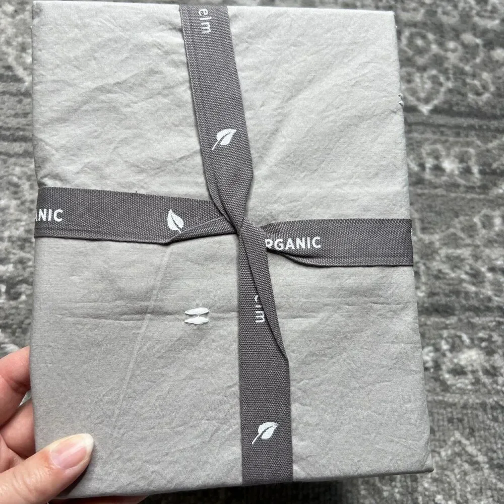 West Elm NWT ORGANIC Washed Cotton EURO Pillow Sham Gray / White Stitch